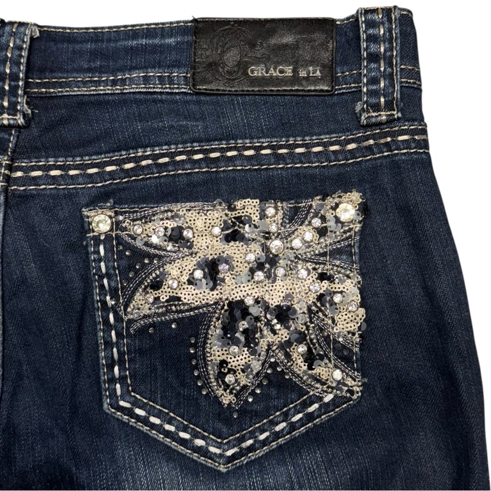 Grace In LA Jeans Y2K Low Rise Bootcut Womens 28‎ Blue Bling Embellished Casual - Picture 6 of 15